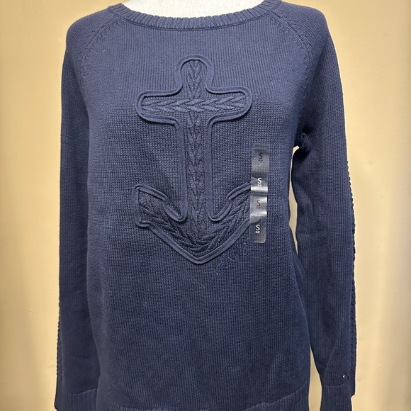 NWT! Tommy Hilfiger Women's Knit Sweater Crewneck Cotton In Navy Size S - Picture 1 of 5